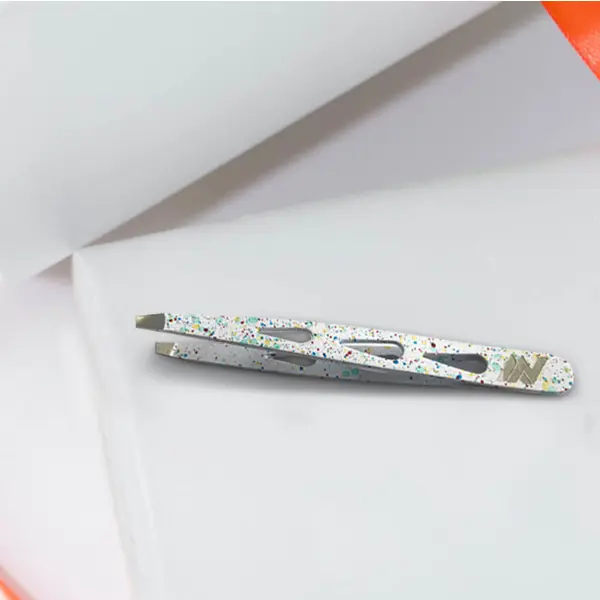 Tweezers for Facial Hair Women & Men Professional Stainless Eyebrow Tweezers Slanted Tip for Accurate & Precise Grooming of Eyebrows Ingrown Hair Tweezers (White) Makeup Compact