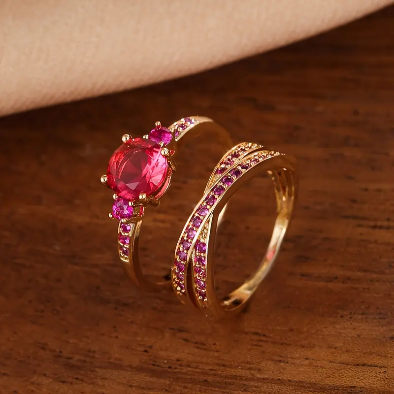 Product Introduction of Elegant Golden-Tone Ring Set with Green Gemstone and Crystal Accents – Stylish Multi-Band Design for Daily Wear or Gifting, Daily Wear Jewelry|Stacked Ring Design|Precious Metal Look 5