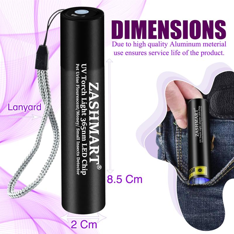 ZASHMART UV Torch 365nm Rechargeable Ultraviolet Light for Pet Urine Detection and Identification of Stains - UV Light For Pet Urine Detection | 3W USB Type C-Cable Rechargeable Torch | Mini Black Light Money Detector | Torch For Outdoor Indoor Use. 6