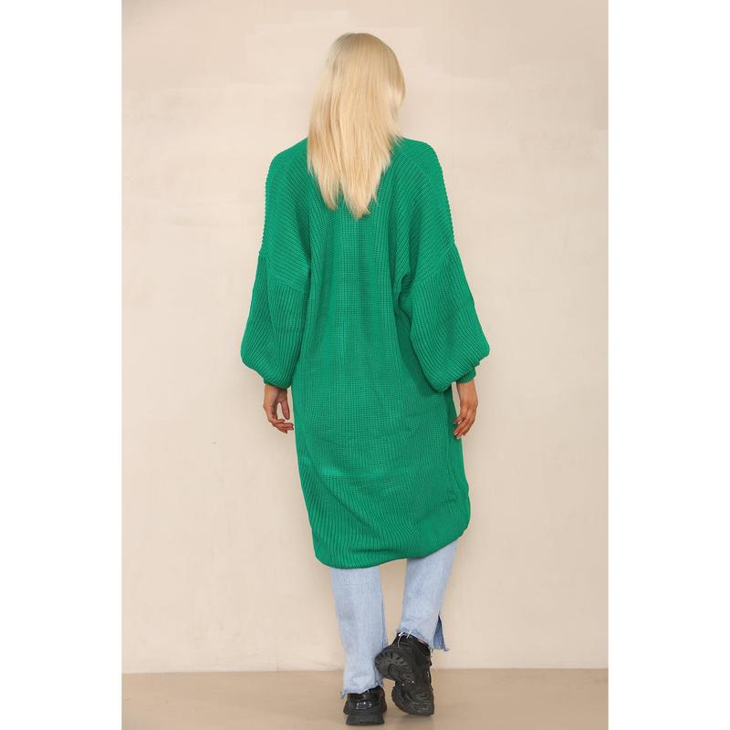 Emerald Balloon Sleeve Cardigan With Pockets 4