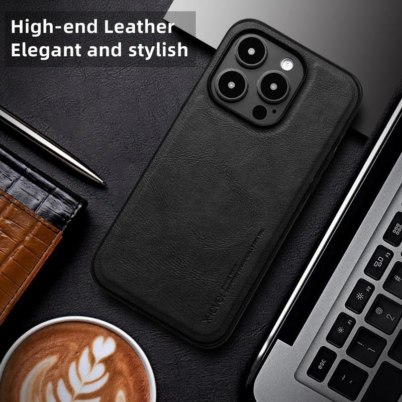 Leather Slim Case For IPHONE 11 12 13 14 15 16 Pro max Cover Military Grade Drop Protection, Non - Slip Anti - Fingerprint Soft PU Leather Scratch-Resistant Back Shockproof Mobile Phone Case Durable Protective Cellphone Casing 7