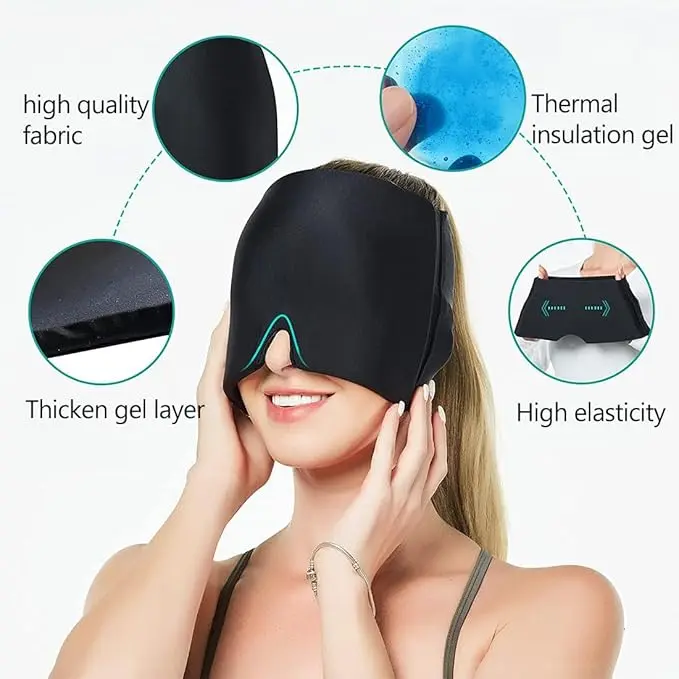 Migraine Relief Cap, Reusable Cold Hot Therapy Migraine and Headache Relief Cap, Single-Sided Gel Ice Hot Head Wrap for Chronic Migraine, Tension Headache, Sinus Stress, Puffy Eyes Pack White 3
