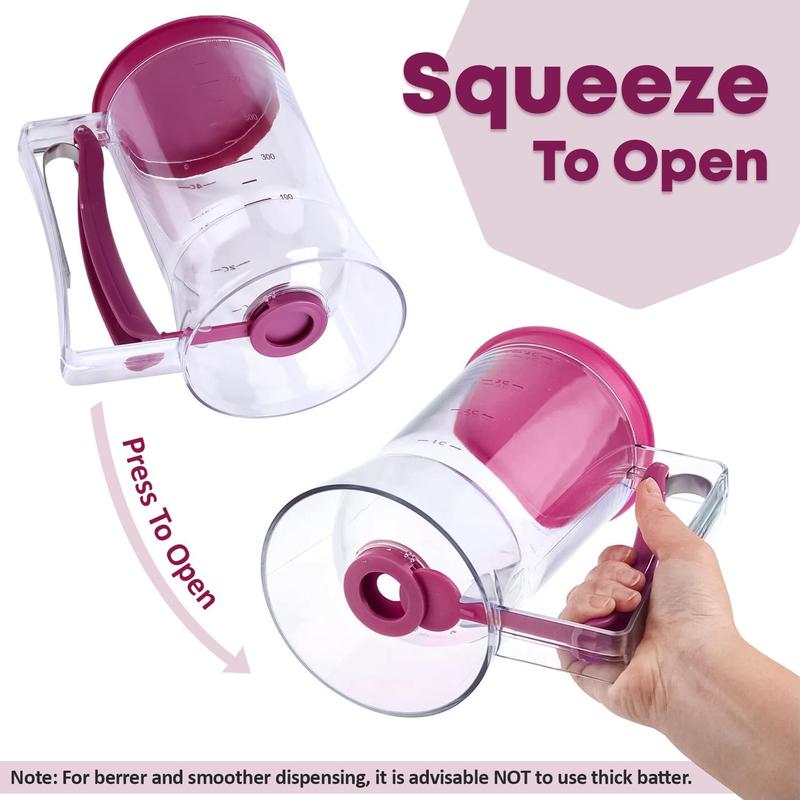 Kitchen Baking Essential Tool: 900Ml Manual Batter Dispenser for Pancake, Cupcake, Waffle - Purple - Bakeware, Utensils 3