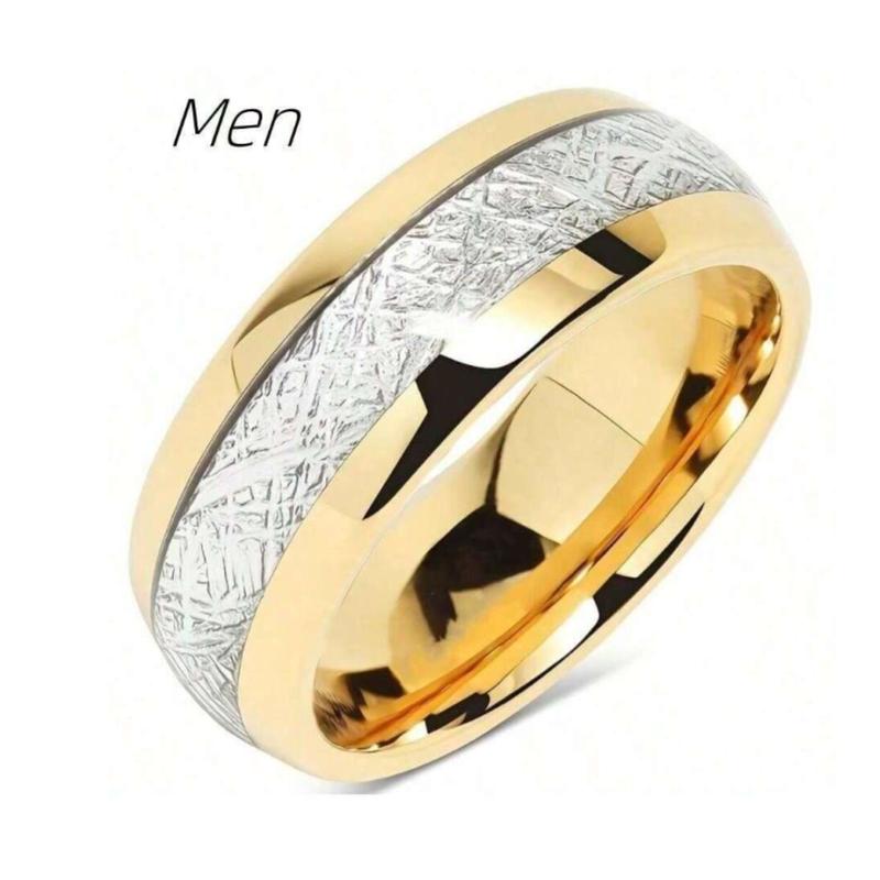 1pc Romantic Wedding Rings For Couple Engagement Fashion Gold Color Stainless Steel Wedding Rings For Men Cute For Women Stone Ring 2