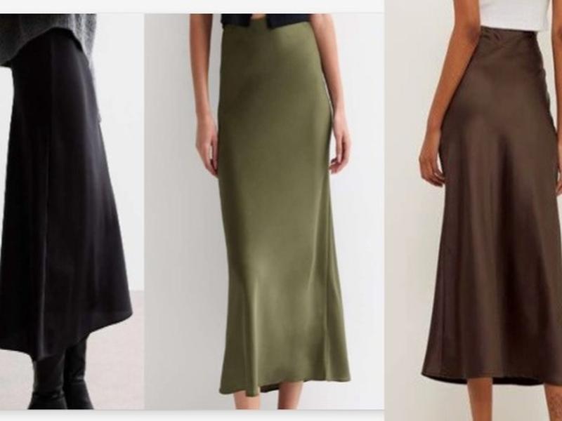 Tailored Silver Sage Green Black & Brown Midi Satn Skirt Drape  occasion Modest Women’s  Casual 0
