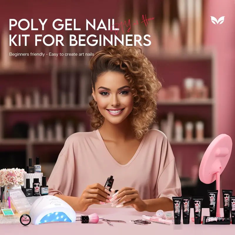 Morovan Poly Gel Nail Kit with LED 48W Nail Lamp Poly Nail Extension Gel 8 Pcs 0.5oz with Other Basic Poly Gel Nail Art Tools Poly Gel Nail Set Nail Art Supplies 8