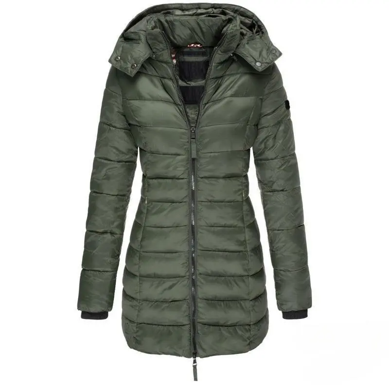 Winter Thicken Warm Women Parkas Zippers Solid Overcoat Casual Long Sleeve Padded Puffer Jacket Female Mid-length Slim Coat Top Womenswear Comfort 6