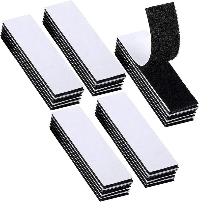 25pcs Heavy Duty Hook Loop Strip Tape - 3x10cm Double-Side Reclosable Self Adhesive Sticky Back Tape for Indoor and Outdoor (Black) 0