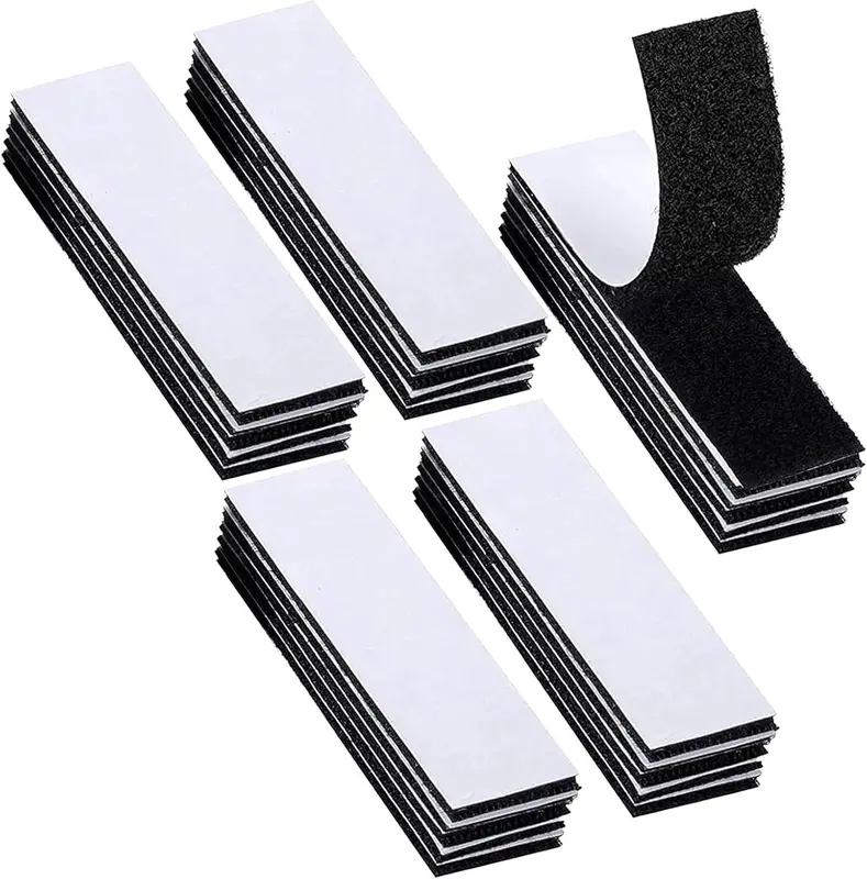 25pcs Heavy Duty Hook Loop Strip Tape - 3x10cm Double-Side Reclosable Self Adhesive Sticky Back Tape for Indoor and Outdoor (Black) 0