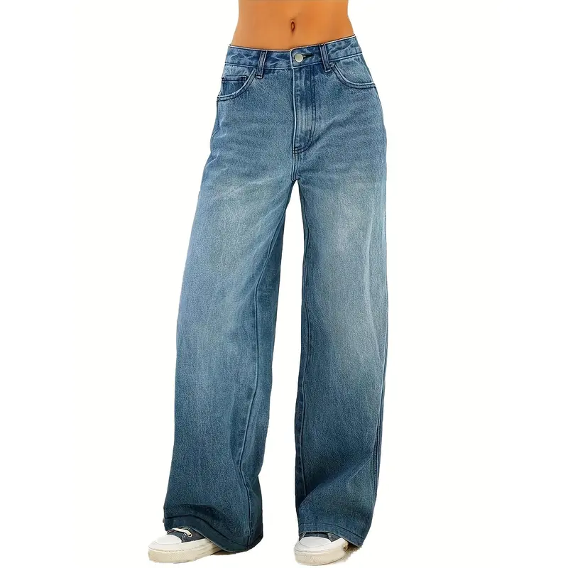 Stretchy Comfort Fit High-Waisted Straight Leg Jeans for Women - Four-Season Relaxed Pants with Pockets, Soft Cotton Blend Fabric, and Flattering Cut - Perfect for Everyday Wear 4