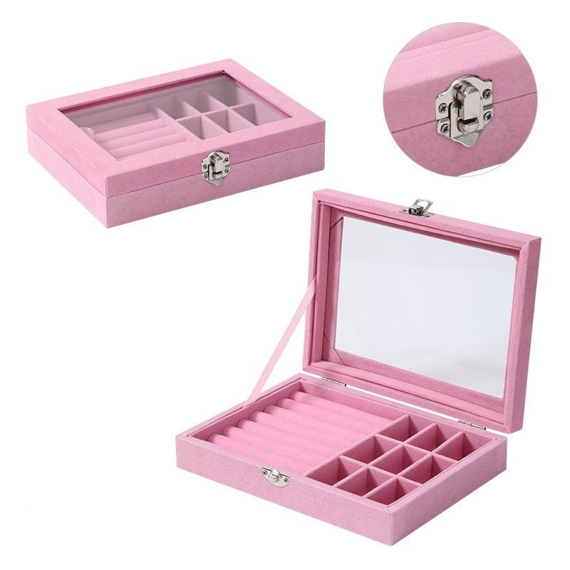P240001 VELVET JEWELLERY DISPLAY STORAGE HOLDER WITH TRANSPARENT ACRYLIC COVER FOR ALL ACCESSORIES Box Boxes Gift Organiser Adjustable Case 0