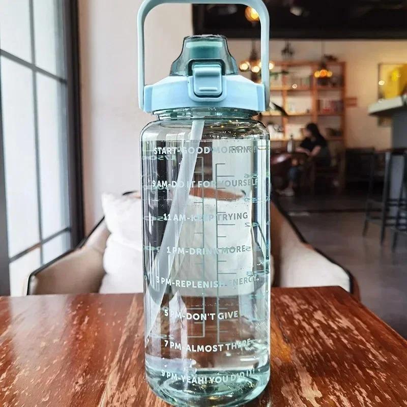2L Portable Water Bottle Large Capacity Plastic Straw Water Cup Drink Bottle 3