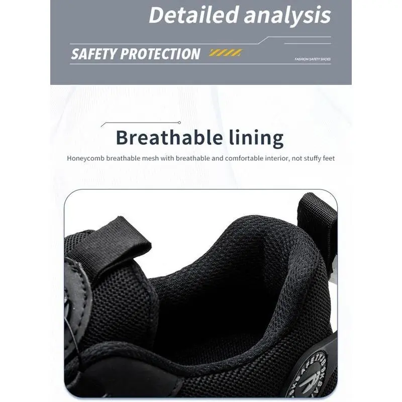 Men's Lace Up Low Top Anti Piercing & Anti Smashing Safety Shoes with Rotating Button, Back To School Casual Contrast Mesh Work Shoes, Contrast Mesh Footwear for Outdoor Boy Walking Shoes 5
