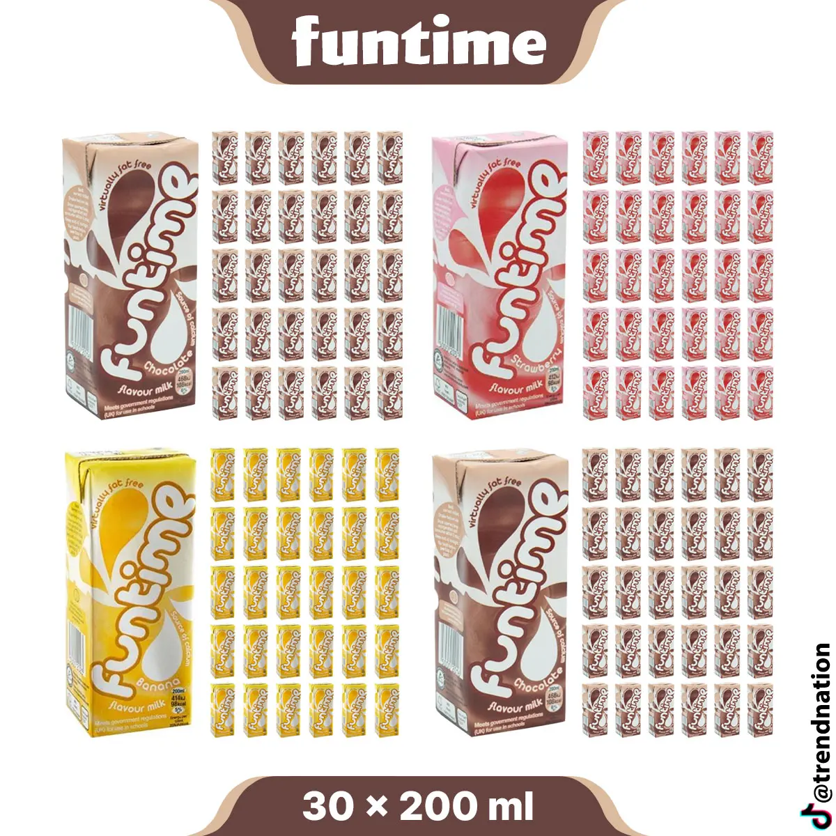 Funtime Milk Chocolate, Strawberry & Banana Flavour, 30 Pack (30 x 200ml) Beverages Milky