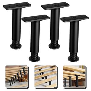 4X Black Adjustable Retractable Bed Legs Heavy Duty Center Frame Slat Support Legs for Sturdy Stability & Durability Without Warranty