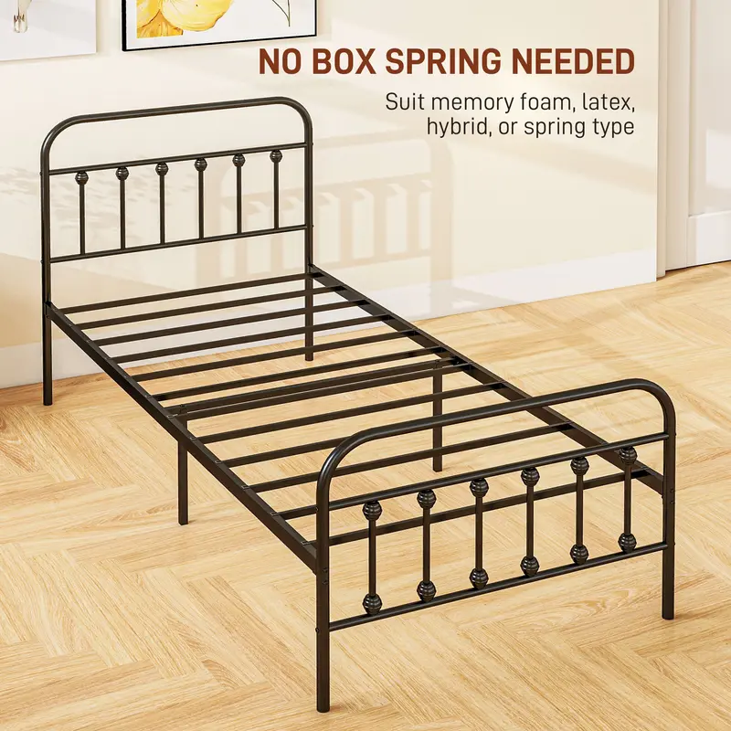 HOMCOM 3ft Single Bed Frame with Underbed Storage, Metal Platform Bed frame with Tall Headboard, Footboard and Steel Slat Support, No Box Spring Needed, Easy Assembly, Black 5