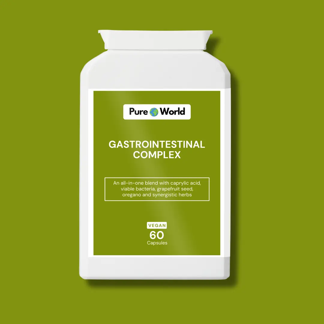 Gastrointestinal Complex Supplement – My Pure World - 60 Capsules 60 Day Supply, Digestive Health Formula for Candida, Bloating, Bad Breath & IBS Relief with Magnesium Caprylate, Aloe Vera, Probiotics & Herbal Blend Edible Healthcare Supplement Dietary