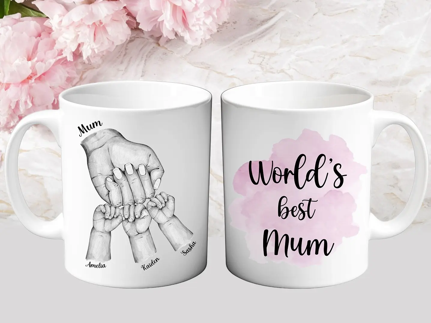 World's Best Mum Personalised Mug Custom Fist Bump Cup Tea Coffee Double Sided Left & Right Hand Large Handle Dishwasher Safe Birthday Mother's Day Gift Nanna, Auntie Our Team Drink Drinkware Ceramic Washable Printed Tumbler Reusable Reuse mothers cute