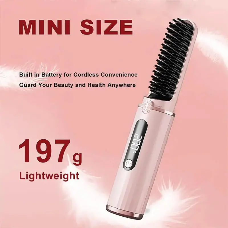 Portable Wireless Recharging Hair - Straightening Comb - Straightener Brush Hot Comb Cordless Lightweight Adjustable 6