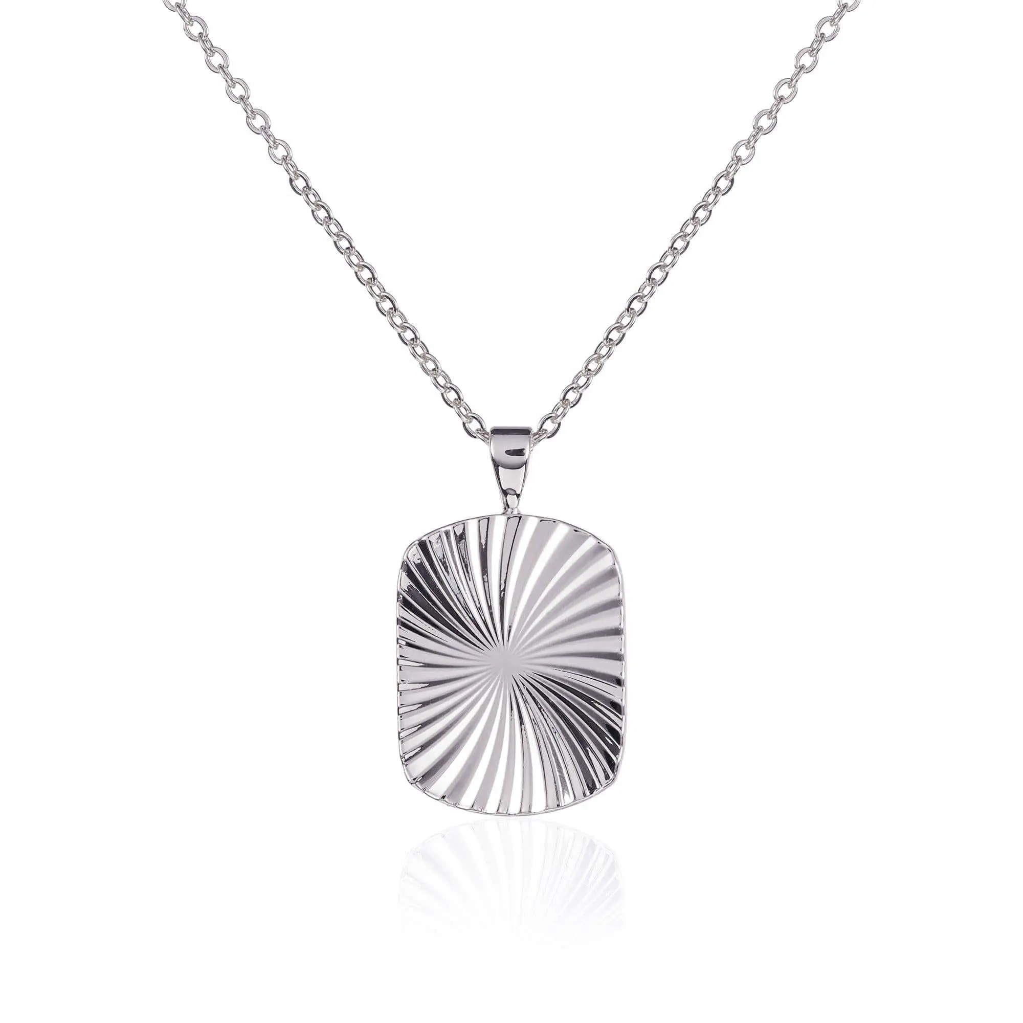 Diamond Cut Rectangle Medallion Pendant Necklace for Women