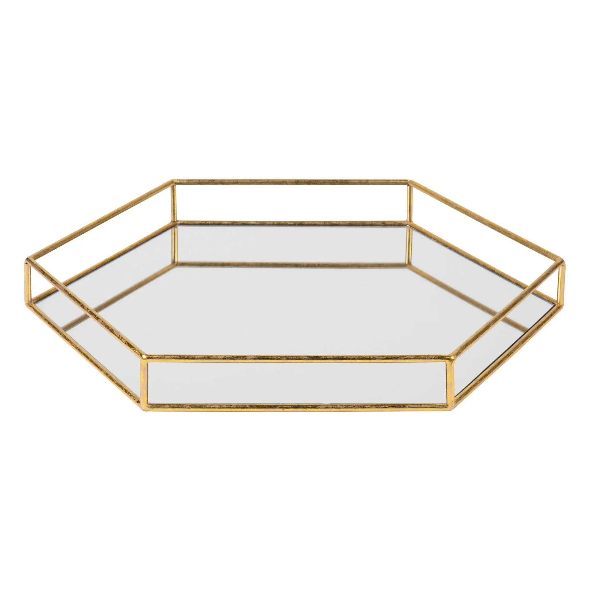 Biznest Felicia Metal Mirrored Hexagon Decorative Tray With Handles A Tray Cosmetic Organisers And Serving Tray Racks Room