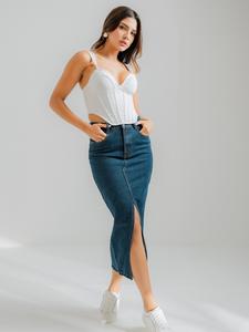 Front Slit Denim Maxi Skirt Blue - Size 6-18 - Summer Denim Maxi Skirt , Holiday Maxi Skirt , Summer Casual Maxi Skirt