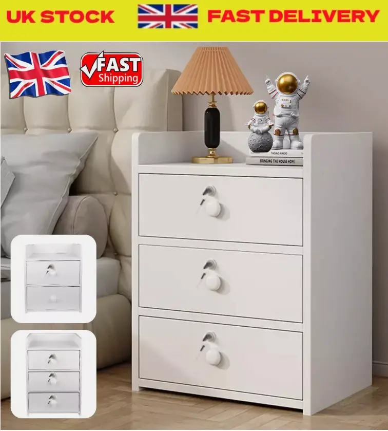 3 Drawer Wooden Bedroom Bedside Cabinet Furniture Storage Nightstand Side Table