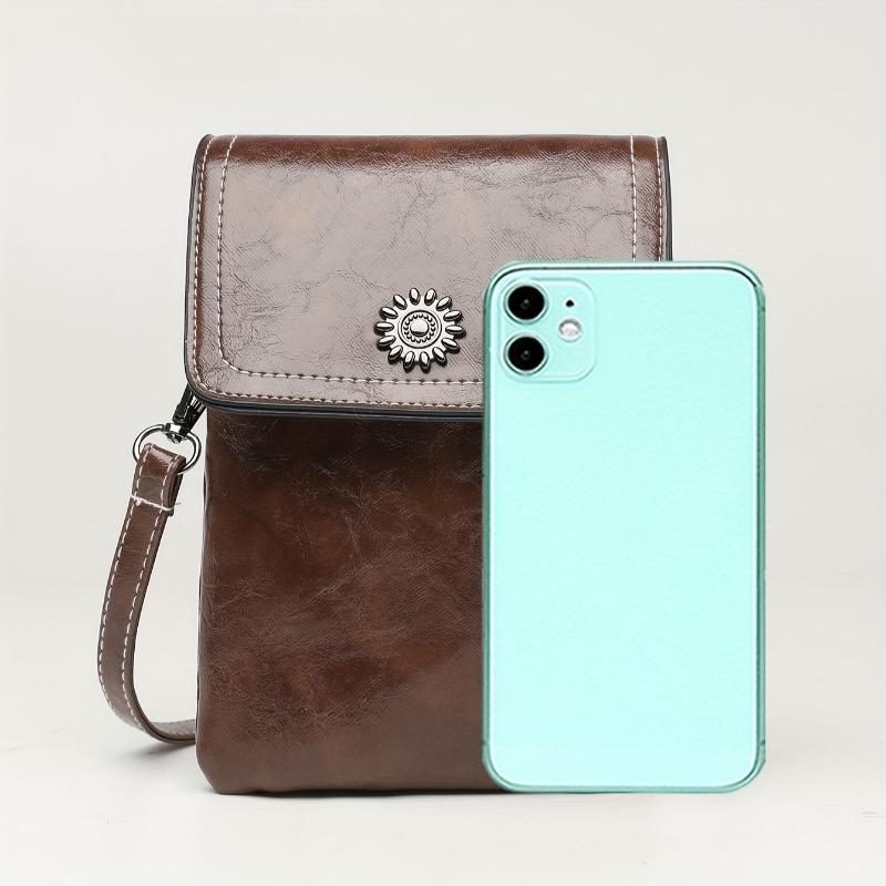 Mini Retro Style Crossbody Bag, Oil Wax Leather Mobile Phone Bag, Women's Shoulder Flap Purse 5