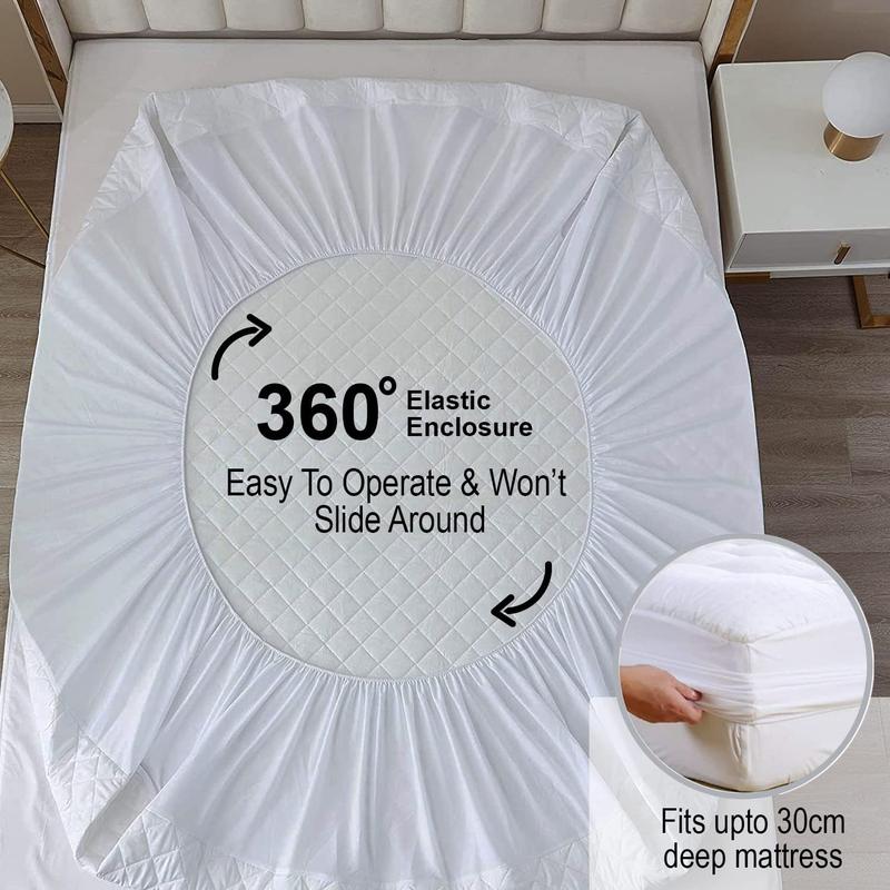Waterproof Mattress Protector Pad with Extra Deep 30cm Pockets for Secure Fit,Microfiber Material Hypoallergenic, Noiseless,Super Soft Matress Protector Wrinkle Free, Machine Washable Mattress Cover  White. Single,4Ft/Small Double,Double,King,Super King 4