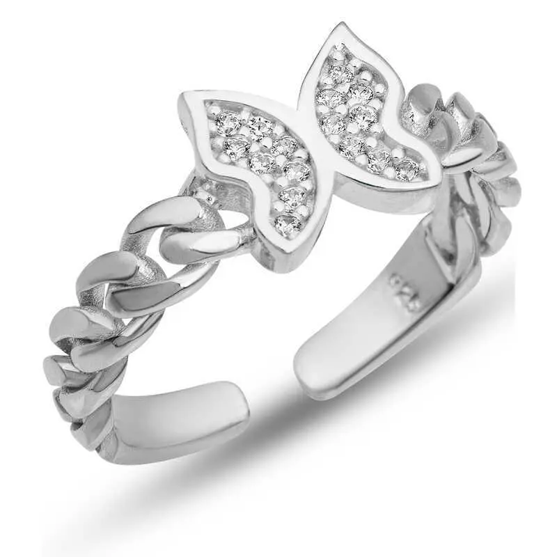Sterling Silver Adjustable Butterfly Ring Anniversary Auspicious Birthday Daily Engagement Wedding