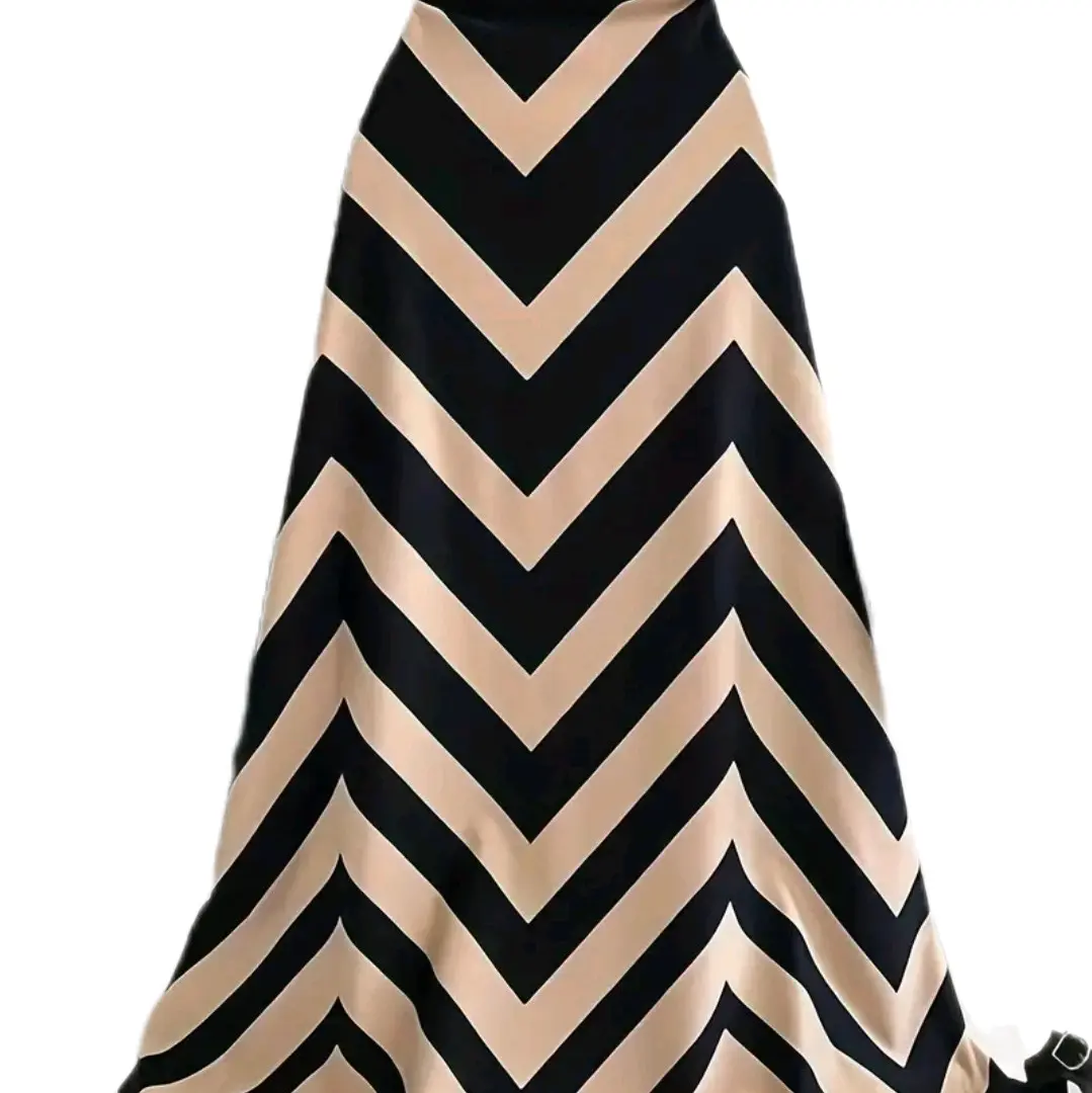 Women's Herringbone A-Line Skirt - High Waist, Flattering Design for Spring and Summer