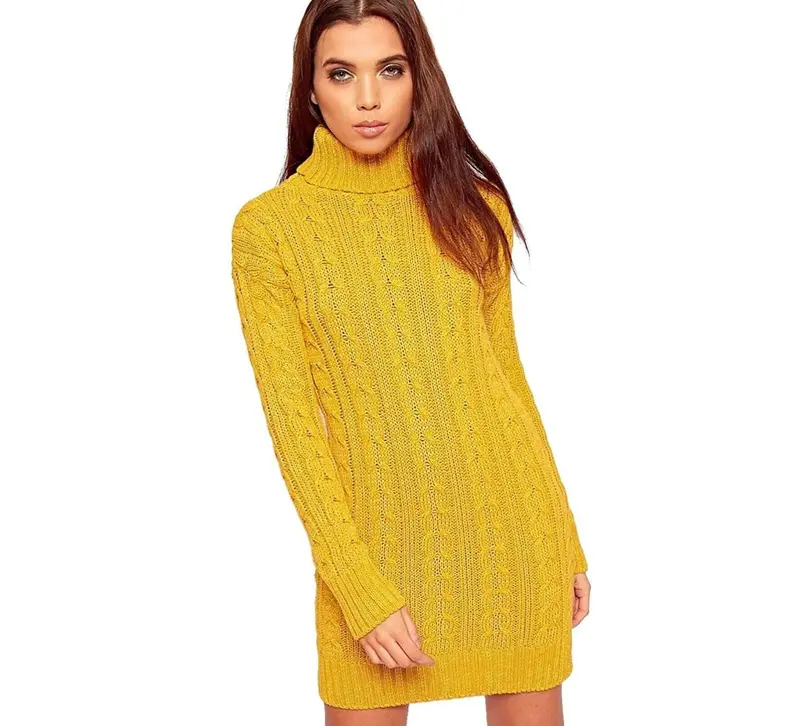 Women's Polo High Neck Long Sleeve Cable Knitted Jumper Dress Ladies Bodycon Mini Pullover Top 8-22 Casual Clothing 0