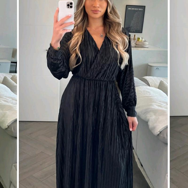 Mina Crinkled  V-Neck Maxi Dress Chic Casual Elegant 1