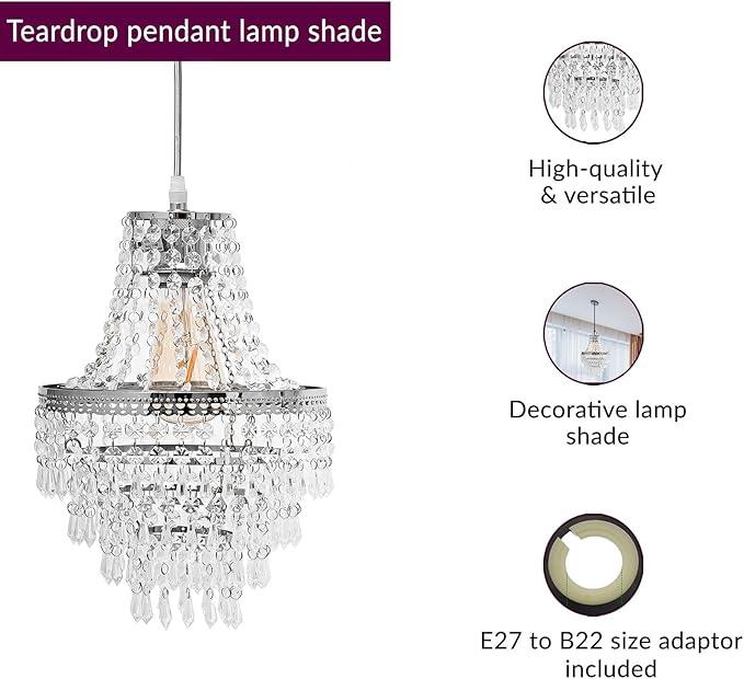 3-Tier Clear Chandelier Light Shade | Lamp Shade for Pendant Light Ceiling Light Shade Acrylic Crystal Chandelier Easy Fit Lampshades for Ceiling Lights for Living Room Bedroom Kitchen Hallway 2