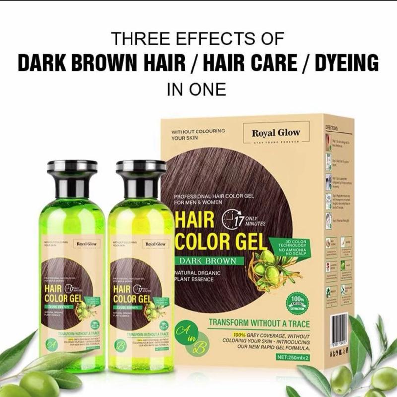Royal Glow Natural Black & Dark Brown Professional Hair GEL(Natural Organic Plant Essence) Gentle & Non-Irritating for Both Men & Women(2*250ml) 3