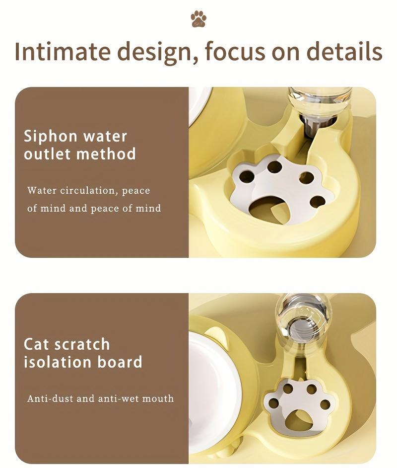 Product Introduction of Elevated Cat Double Bowls With Automatic Water Dispenser, Anti-Overturning, Stainless Steel Cat Inclined Food Bowl Water Bowl For Neck Protection 7