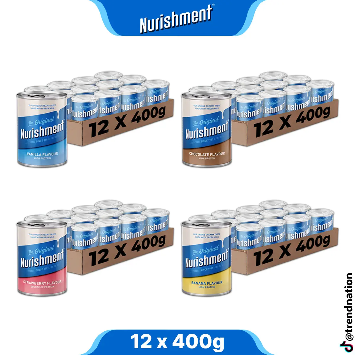 Nurishment High Protein Drink Rich in Vitamins and Minerals 12 Pack (12 x 400g) Beverage Milk
