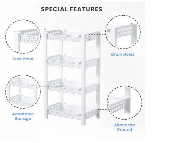 4 Tier Corner Shower Caddy Organiser | Standing Shelf Rack Rustproof Corner Shelves for Bath Accessories, Shower Pan, Bathtub, Bathroom Storage Unit White Plastic Adjustable 3