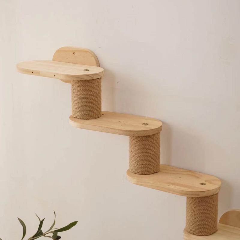 Multi-Level Wooden Cat Climbing Frame with Sisal Scratching Posts – Wall-Mounted Cat Condo & Jump Platform for All Seasons, Natural Wood Finish, Perfect for Indoor Cats, Cat Wall Climbing System 6