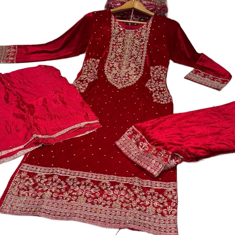 7 Colours ZIVA Pocket Winter Korean velvet design salwar kameez 3 piece Pakistani dupatta S-XL Womenswear Dress Traditional Embroidered 7