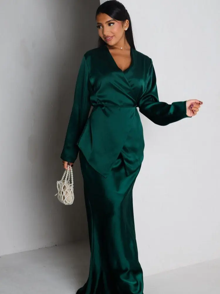 Women's Satin Two Piece Co-ord Set One Size with Tie Detail for a Stylish Look Comfortable Top
