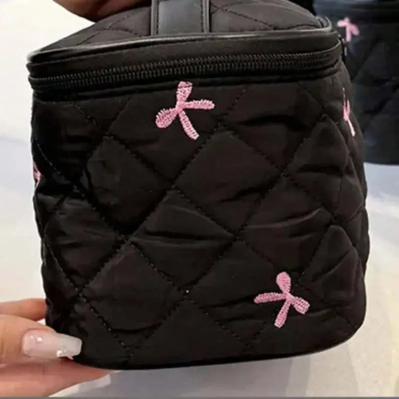 Cloth Bow Cosmetic Handbag 3D Clutch Purse Embroidered Makeup Bag Multi-Functional Toiletry Organizer Skincare Storage Pocket 4