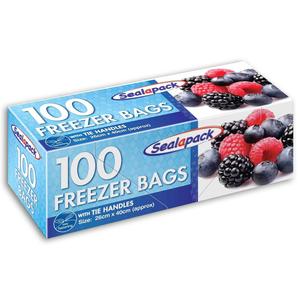 Sealapack 100 Large Fridge Freezer Food Bags with Tie Handles for a Tidy Kitchen, Storage, Containers Plastic Utensils