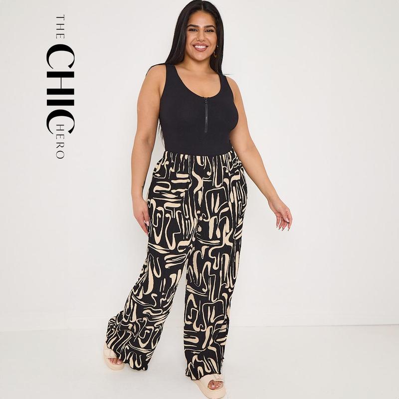 ChicHero Crinkle Abstract Print Dropped Shoulder Oversized Comfort Co-ord Shirt & Trousers 2