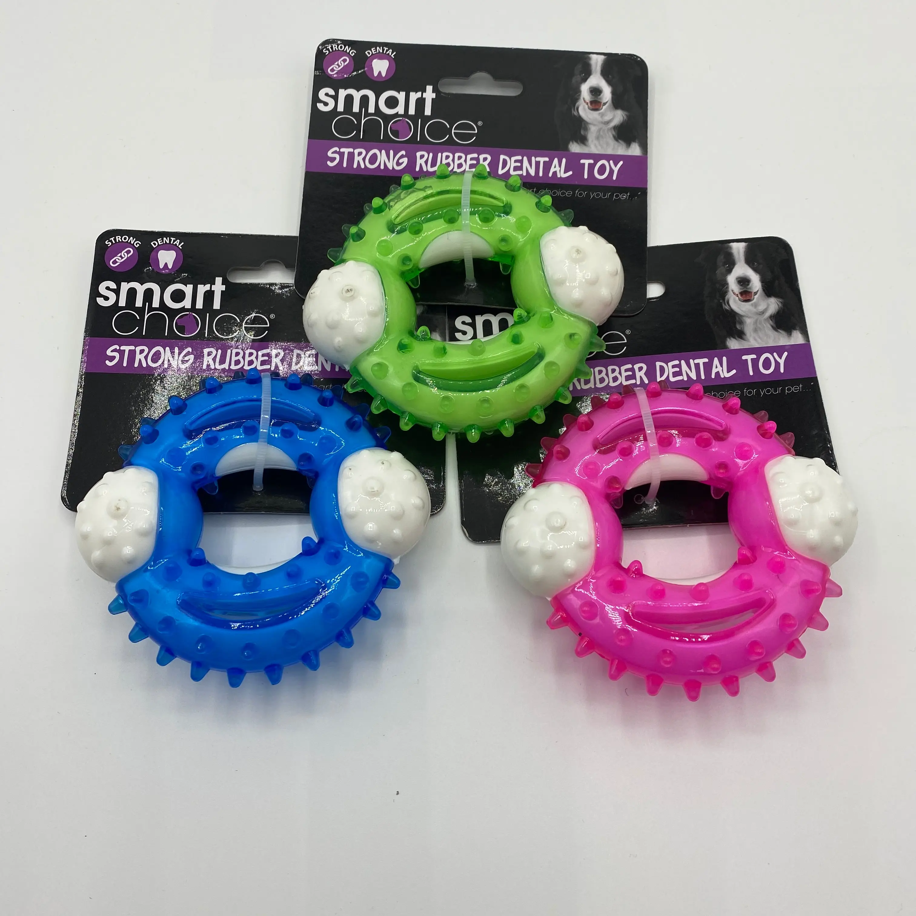 Tough Nylon/Rubber Small Textured Dental Donut Dog Toy Various Colours Size 10cm