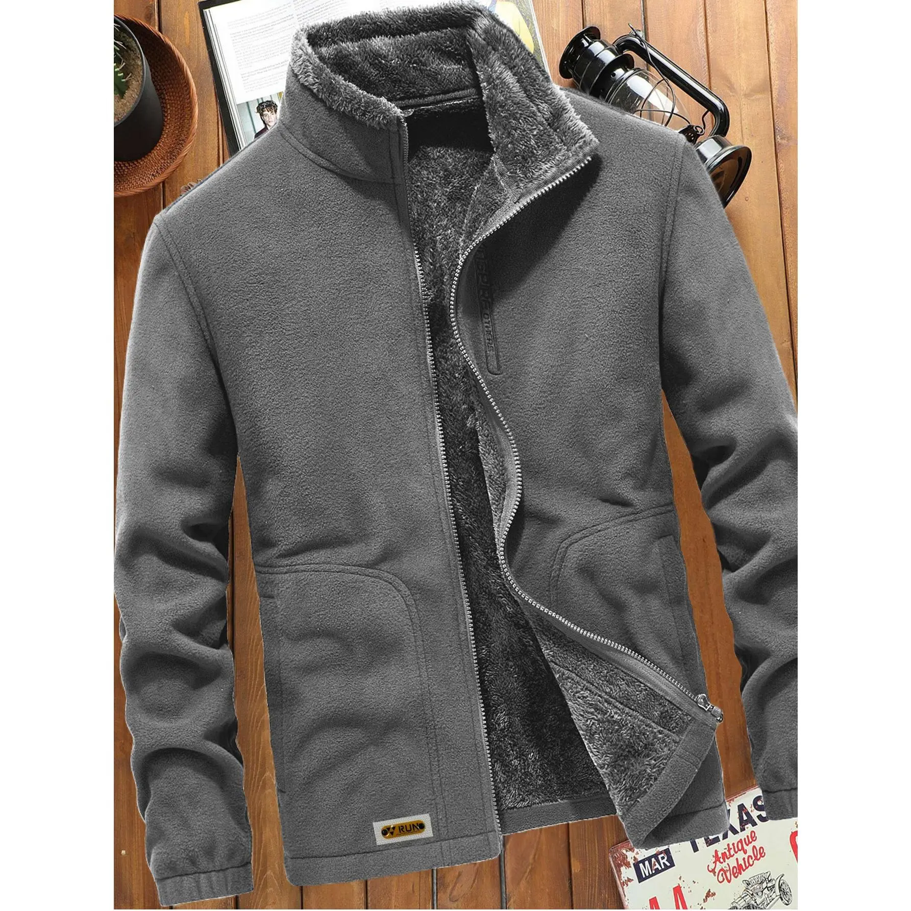 Manfinity Homme Men Patched Detail Teddy Lined Fleece Jacket