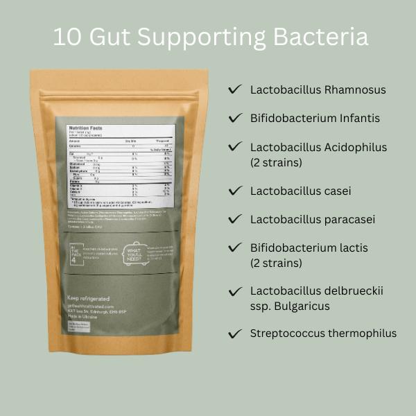 Probiotic Yogurt Starter Culture to Make Wholesome Yogurt at Home with 10 Probiotics for Gut Health incl. L.Rhamnosus, L.Casei, L. Acidophilus & Bifidobacterium Infantis | Pack of 4 sachet = 12 Liters of Live & Natural Homemade Yogurt ( 1 month supply ) d 3