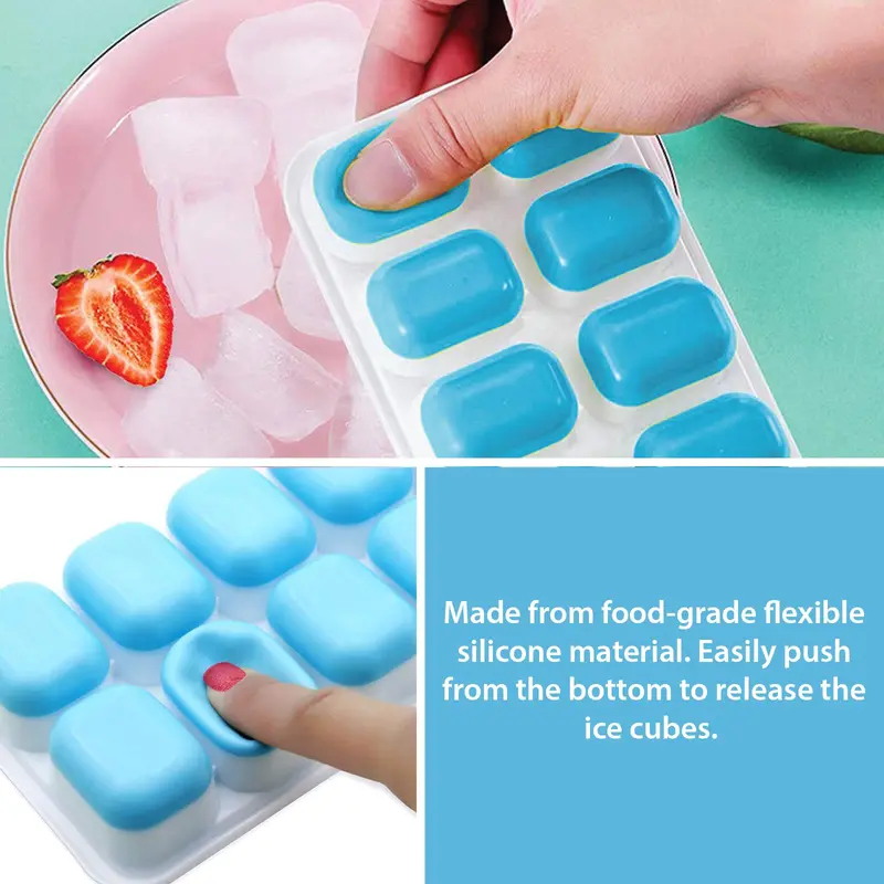 Silicone Ice Cube Trays Stackable Easy-Release Free Cocktail Freezer 4 Pack Ice Cube Tray with Lid Easy to Clean Ice Cube Moulds Save Freezer Space Reusable Ice Trays BPA Free Flexible Silicone Ice Cube Trays Removable Cubes for  Drinks  Kitchen Set 2