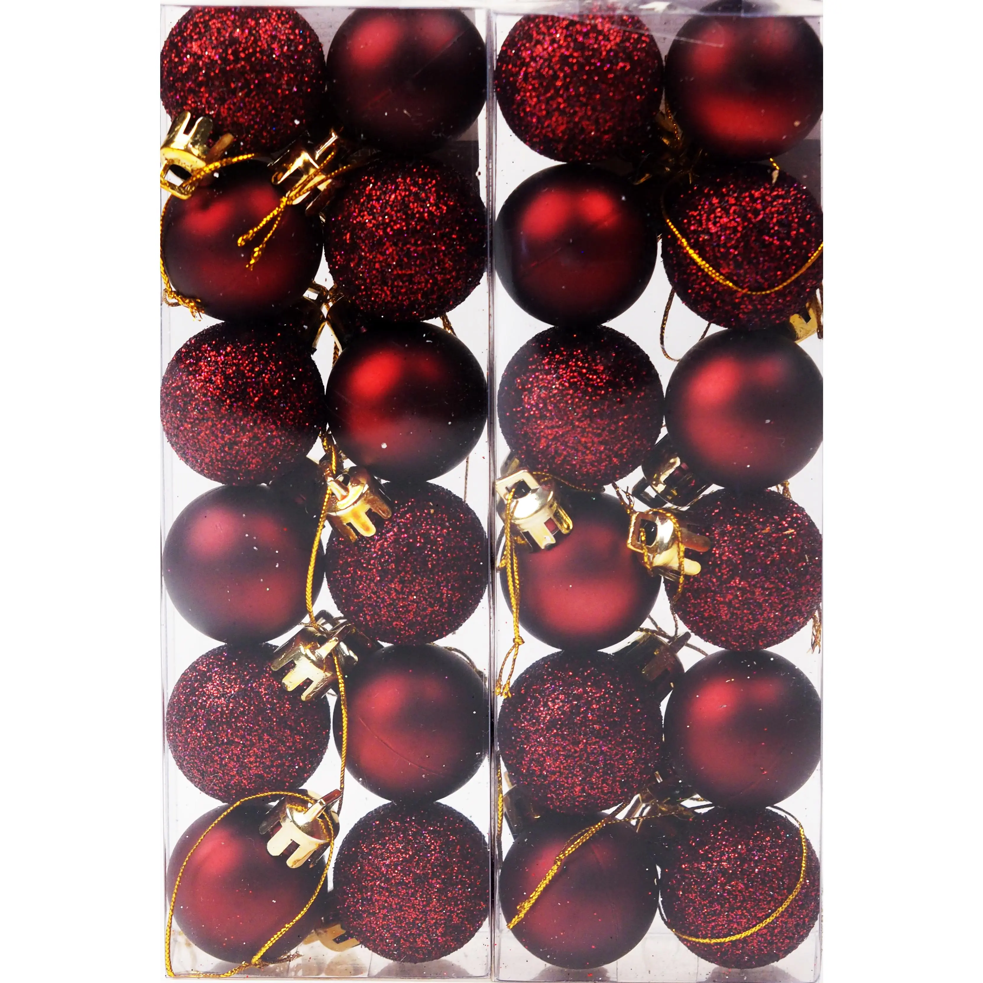 Mini Christmas Mulled Wine Red Glitter Tree Baubles Decorations - Set of 24