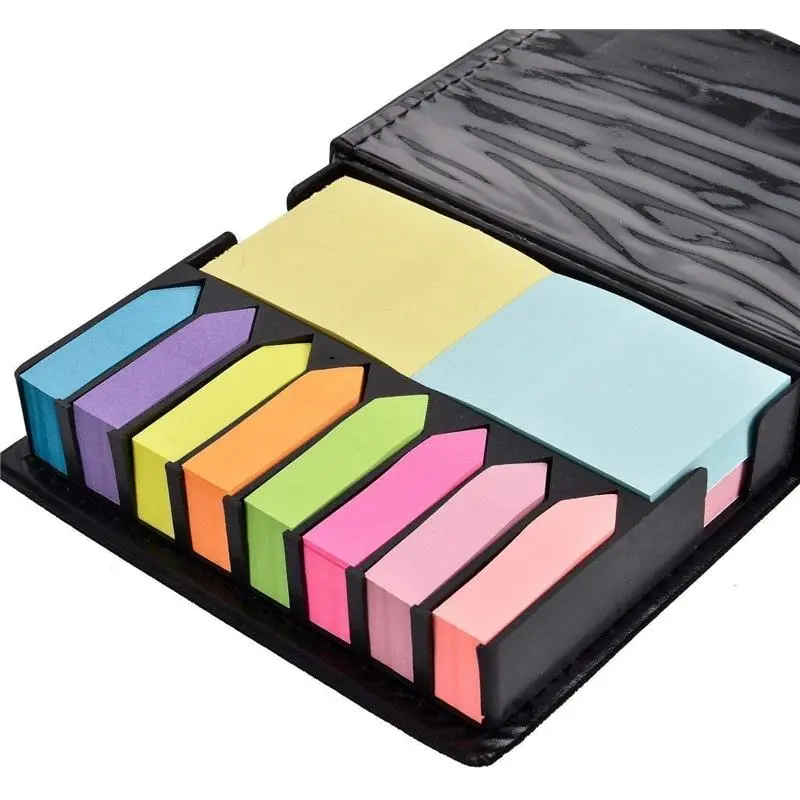 2000pcs Sticky Memo Notes Holder with Index Tab Flags in Leather Like Case, Colourful Removable
